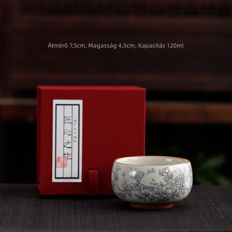 Beige Ru kiln crackle teáscsésze személyes használatra, kék-fehér porcelán