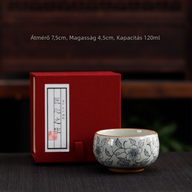Beige Ru kiln crackle teáscsésze személyes használatra, kék-fehér porcelán