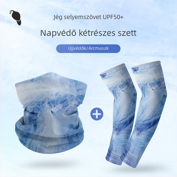 Kerékpáros arcmaszk UV védelemmel, Ice Silk fejkendő és ujjvédők külső tevékenységekhez: kerékpározás, horgászat, vezetés