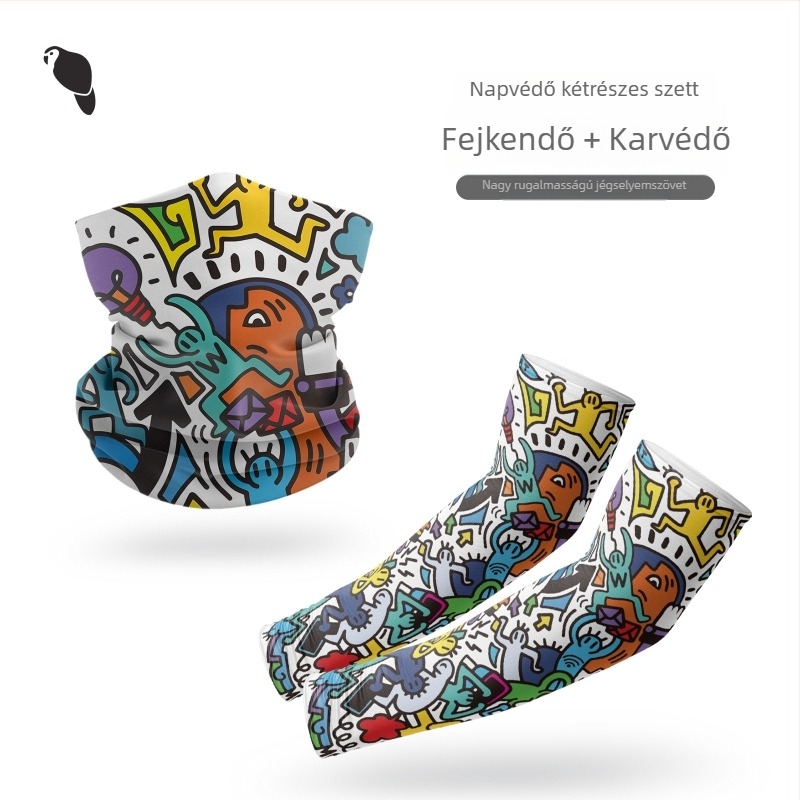 Kerékpáros arcmaszk UV védelemmel, Ice Silk fejkendő és ujjvédők külső tevékenységekhez: kerékpározás, horgászat, vezetés