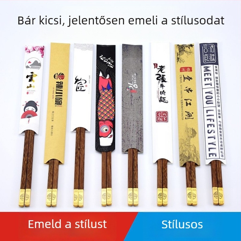 Logóval ellátott egyszer használatos kraftpapírból készült pálcikafedél japán konyhához