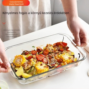 Üveg téglalap alakú sütőedény mikrohullámú sütőhöz, magas hőállóságú, halételekhez