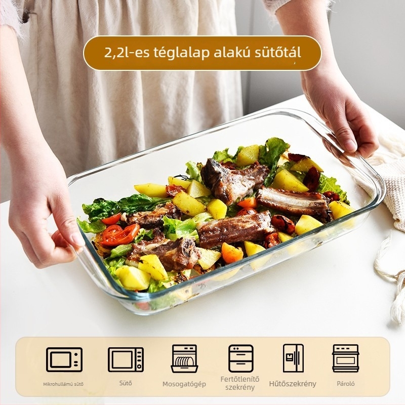 Üveg téglalap alakú sütőedény mikrohullámú sütőhöz, magas hőállóságú, halételekhez