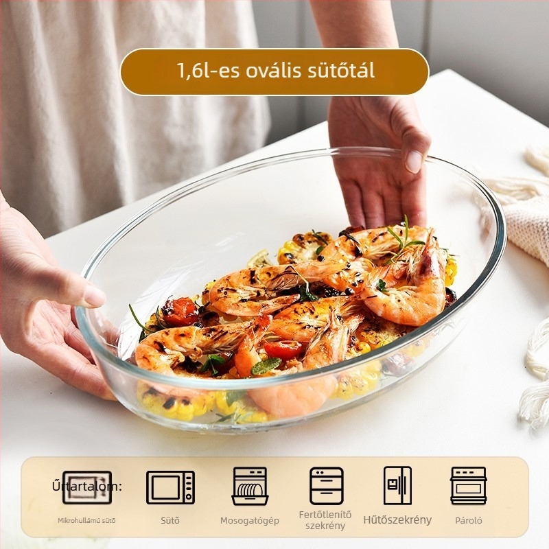Üveg téglalap alakú sütőedény mikrohullámú sütőhöz, magas hőállóságú, halételekhez