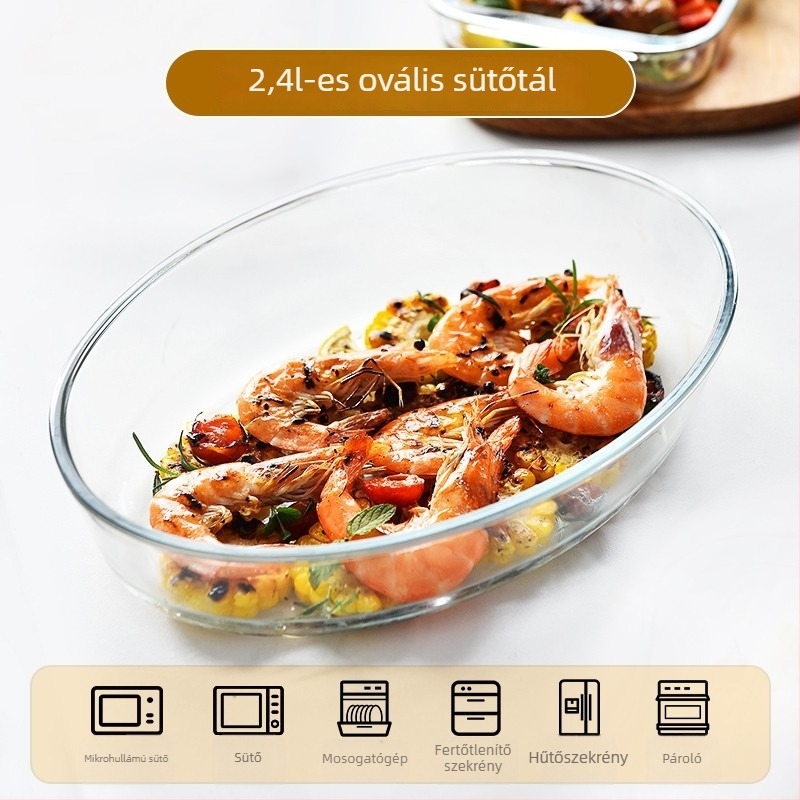 Üveg téglalap alakú sütőedény mikrohullámú sütőhöz, magas hőállóságú, halételekhez