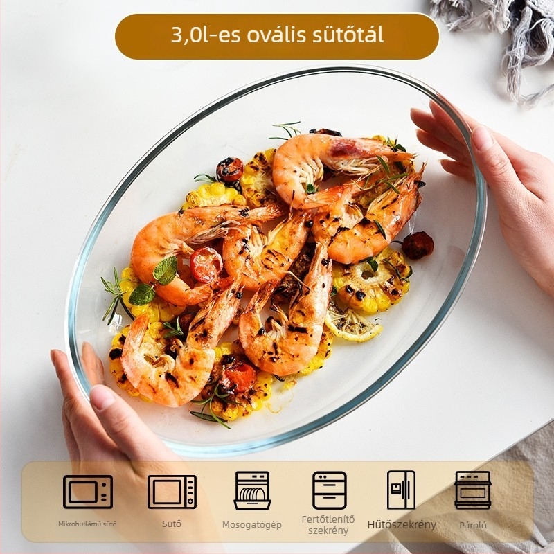 Üveg téglalap alakú sütőedény mikrohullámú sütőhöz, magas hőállóságú, halételekhez
