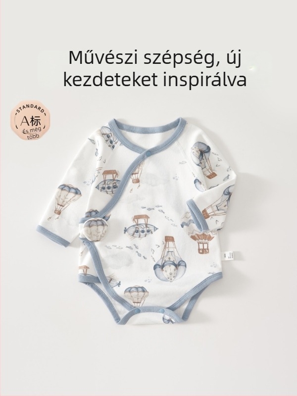 Újszülött pamut hosszú ujjú romper, 100% pamut, uniszex, tavasz–ősz