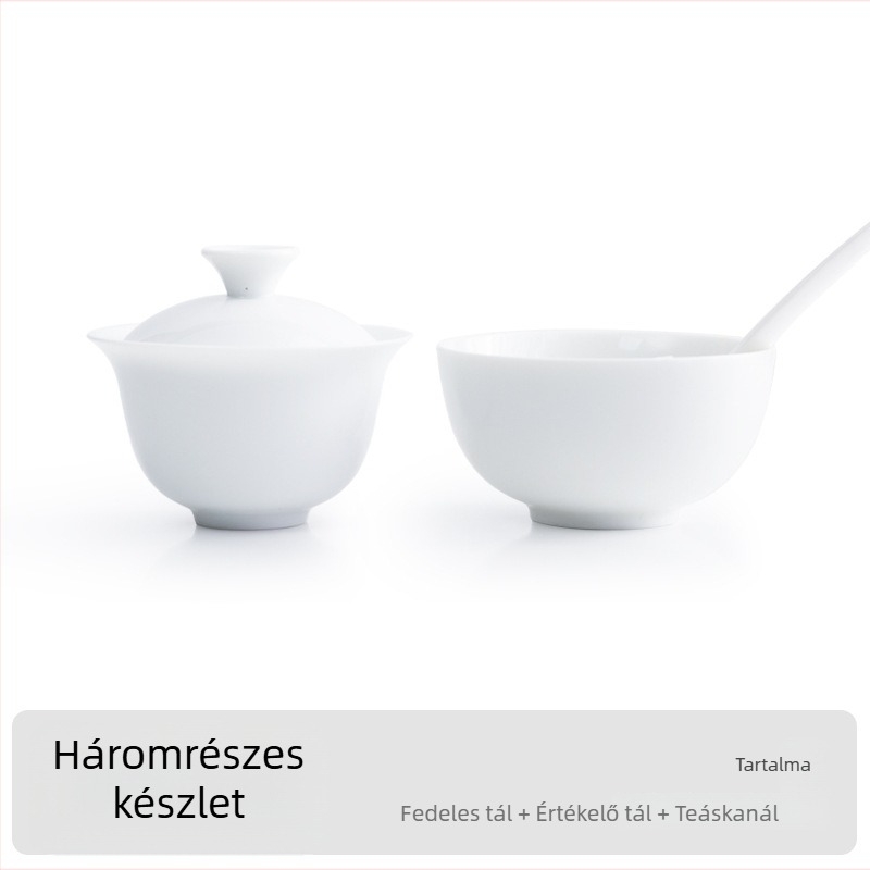 QS-tanúsítványos oolong teás kóstolócsésze fehér porcelán fedéllel, levelek értékelésére és oktatásra; logóval ellátható