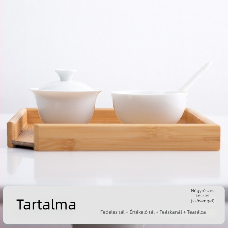 QS-tanúsítványos oolong teás kóstolócsésze fehér porcelán fedéllel, levelek értékelésére és oktatásra; logóval ellátható