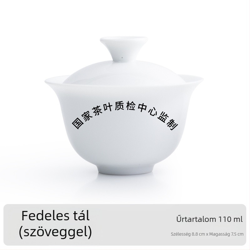 QS-tanúsítványos oolong teás kóstolócsésze fehér porcelán fedéllel, levelek értékelésére és oktatásra; logóval ellátható