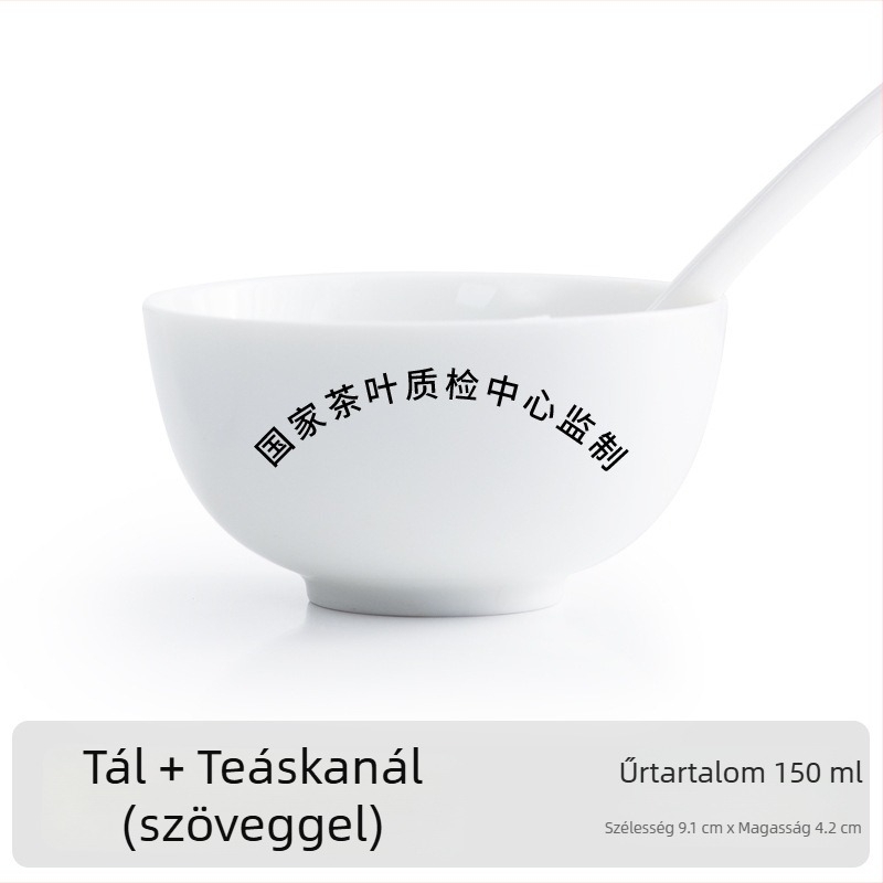 QS-tanúsítványos oolong teás kóstolócsésze fehér porcelán fedéllel, levelek értékelésére és oktatásra; logóval ellátható
