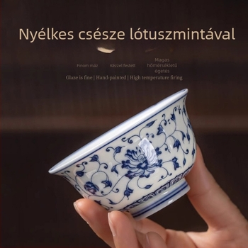 Jingdezhen Yongle kék-fehér porcelán teáscsésze lótusz motívummal, egyedi teáscsésze kung fu teázáshoz