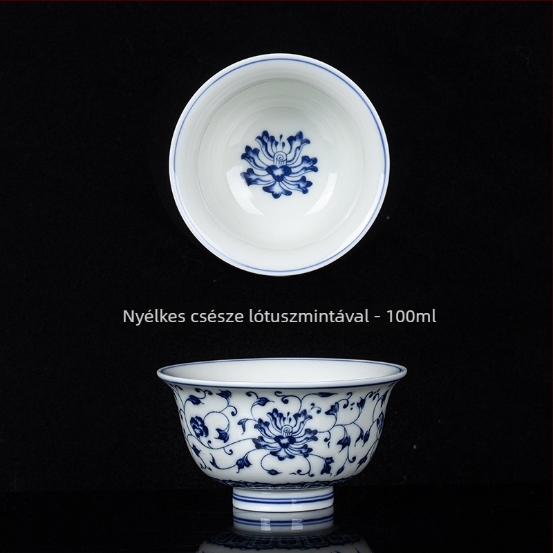 Jingdezhen Yongle kék-fehér porcelán teáscsésze lótusz motívummal, egyedi teáscsésze kung fu teázáshoz