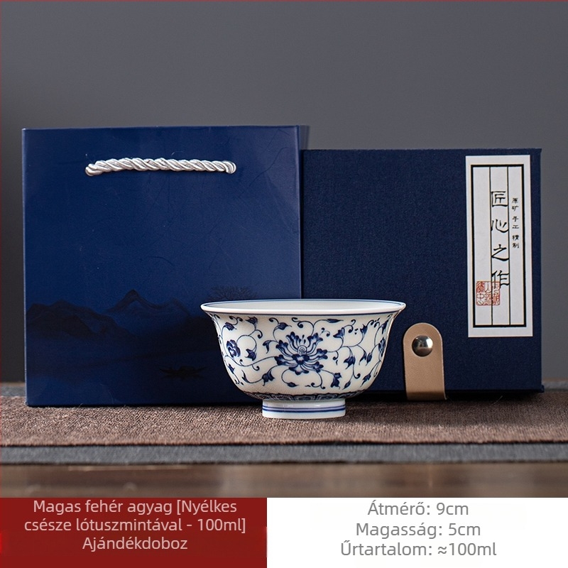 Jingdezhen Yongle kék-fehér porcelán teáscsésze lótusz motívummal, egyedi teáscsésze kung fu teázáshoz