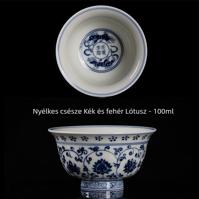 Jingdezhen Yongle kék-fehér porcelán teáscsésze lótusz motívummal, egyedi teáscsésze kung fu teázáshoz