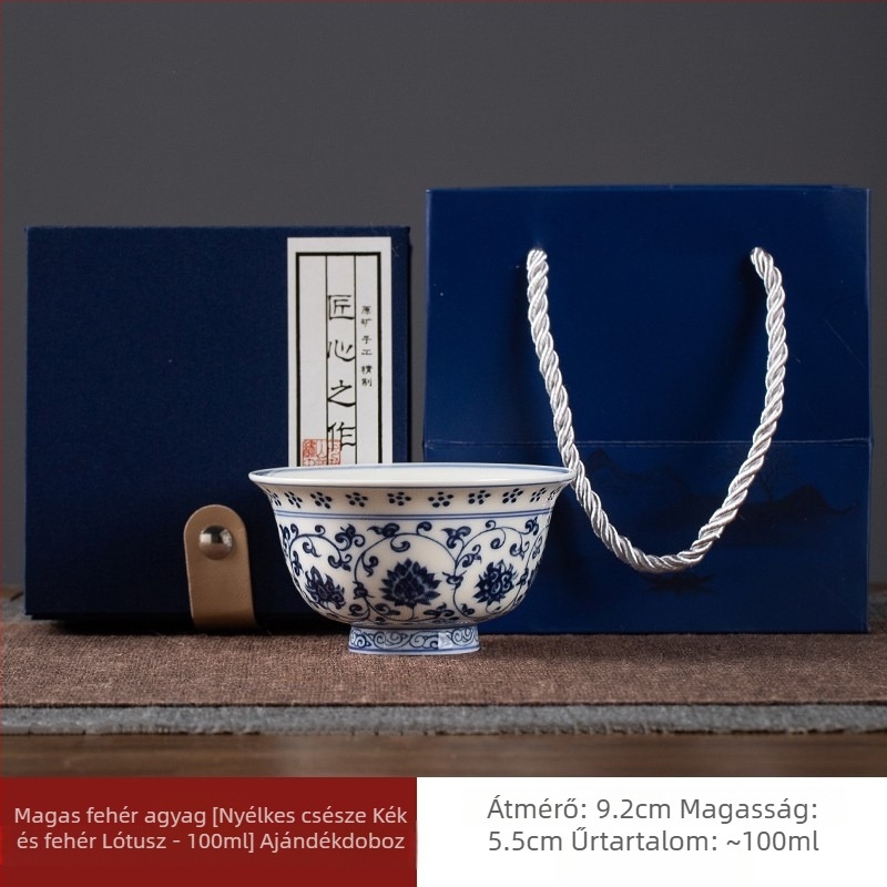 Jingdezhen Yongle kék-fehér porcelán teáscsésze lótusz motívummal, egyedi teáscsésze kung fu teázáshoz