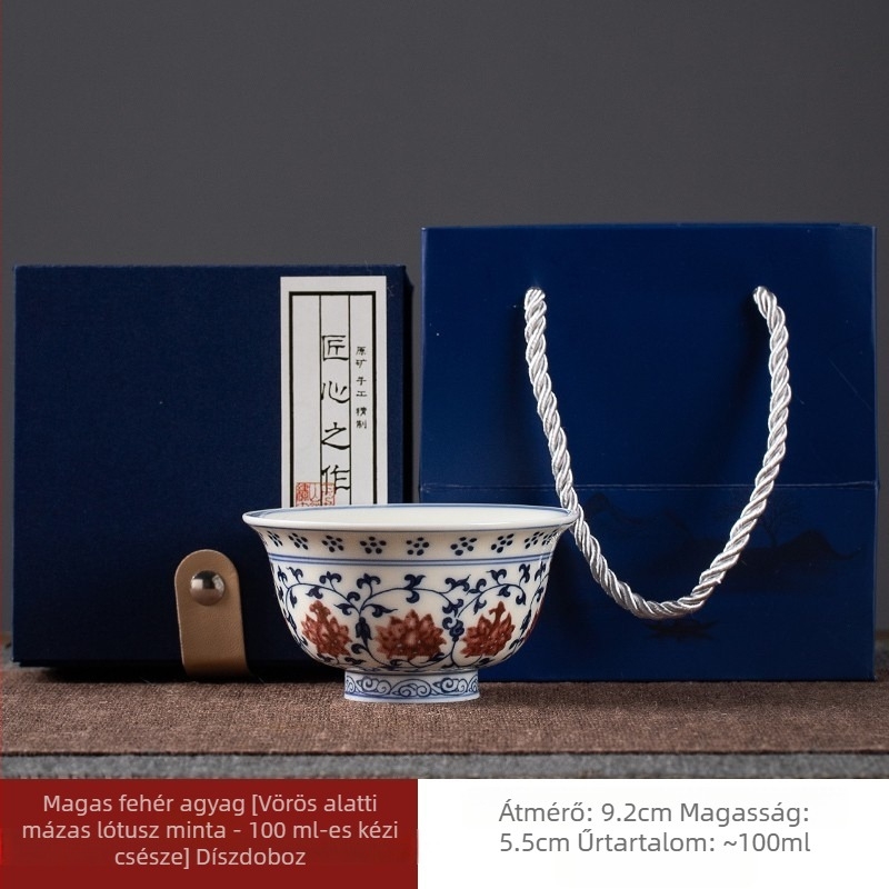 Jingdezhen Yongle kék-fehér porcelán teáscsésze lótusz motívummal, egyedi teáscsésze kung fu teázáshoz