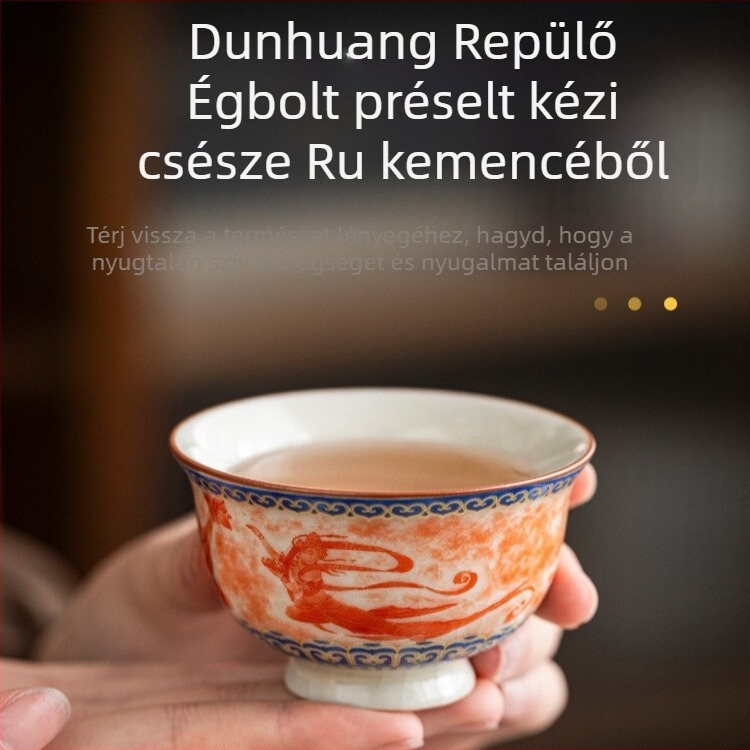 Deding Dunhuang Ru Kiln porcelán teáscsésze, nőknek, retro stílus, kis méret, otthonra vagy irodába