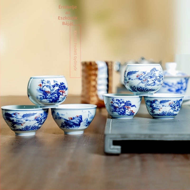 Read Rui kék-fehér táj motívumú teáscsésze, prémium nagy kapacitású porcelán Pu'er teához