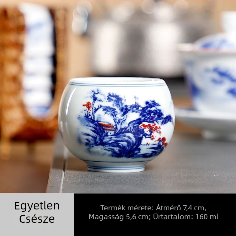 Read Rui kék-fehér táj motívumú teáscsésze, prémium nagy kapacitású porcelán Pu'er teához