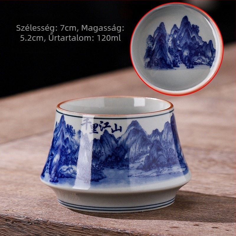 Dehua ősi agyagból készült kék-fehér teáscsésze Gongfu teaceremóniához, Jian Zhan stílus, egy darab