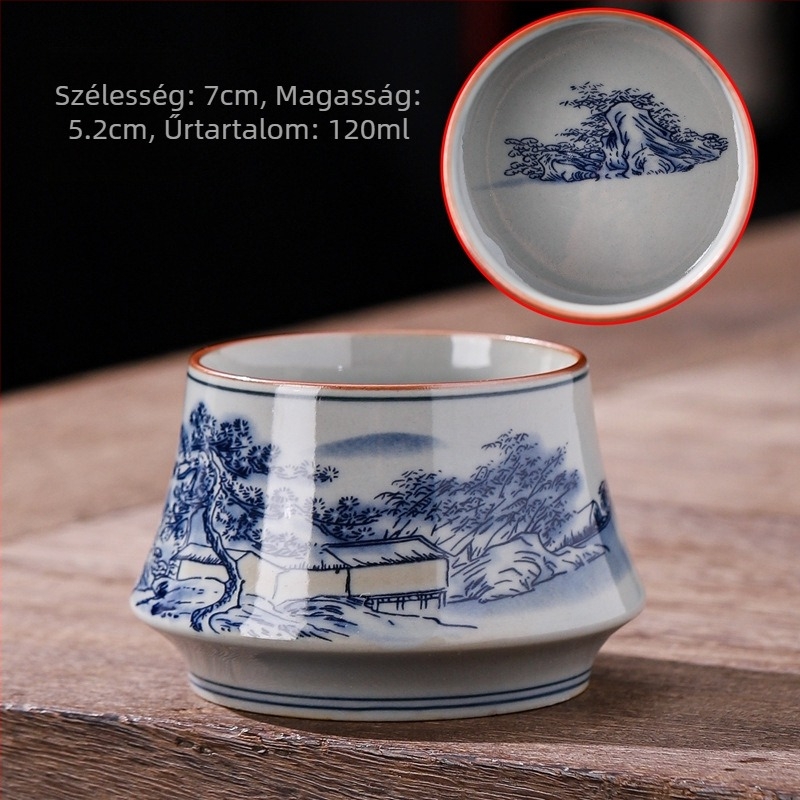 Dehua ősi agyagból készült kék-fehér teáscsésze Gongfu teaceremóniához, Jian Zhan stílus, egy darab