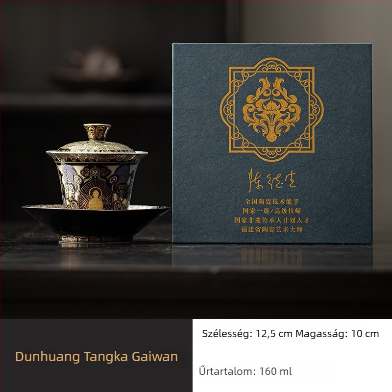 Dunhuang kulturális és kreatív teáskészlet arany- és ezüst intarakkal, otthoni használatra, ajándék pedagógusoknak és időseknek, teáscsésze és házigazda csésze.