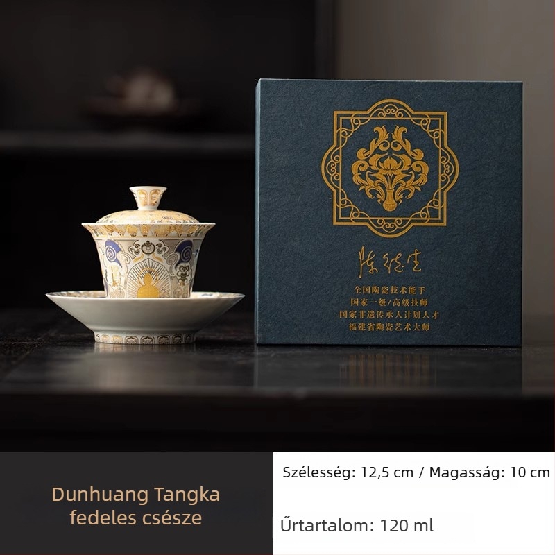 Dunhuang kulturális és kreatív teáskészlet arany- és ezüst intarakkal, otthoni használatra, ajándék pedagógusoknak és időseknek, teáscsésze és házigazda csésze.