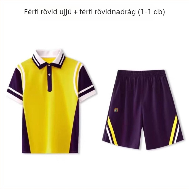 Vékony pamutból készült iskolai uniformis szett, őszre, két rész: rövid ujjú felső és hosszú nadrág, uniszex