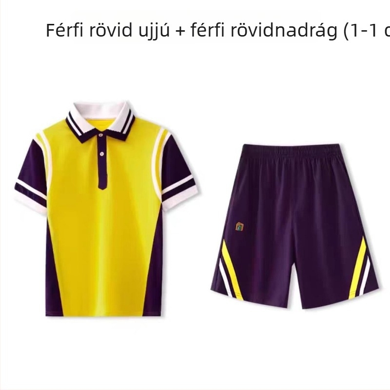 Vékony pamutból készült iskolai uniformis szett, őszre, két rész: rövid ujjú felső és hosszú nadrág, uniszex