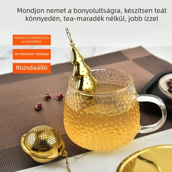 Arany színű teaball lánccal, 304 rozsdamentes acélból – teafilter