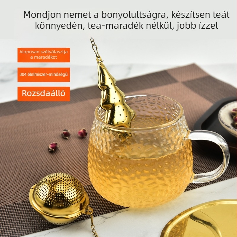Arany színű teaball lánccal, 304 rozsdamentes acélból – teafilter