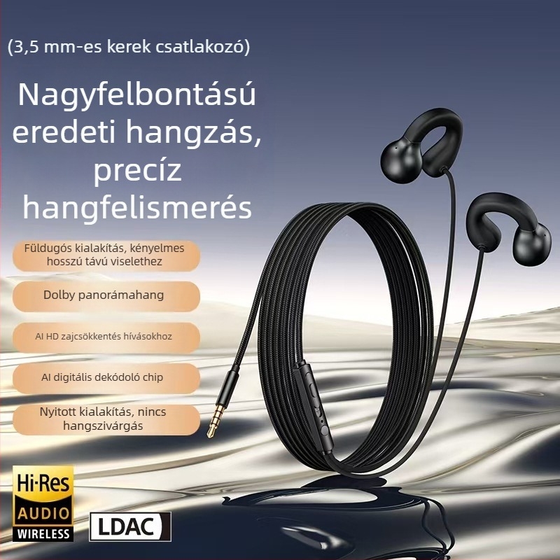 2,3 m klipsz-fülhallgató, vezetékes, fülhorgos kialakítás, dinamikus meghajtó, kényelmes hosszú viseléshez, kábel 2,3 m / 1,2 m, mobiltelefonhoz, asztali számítógéphez, laptophoz és játékhoz