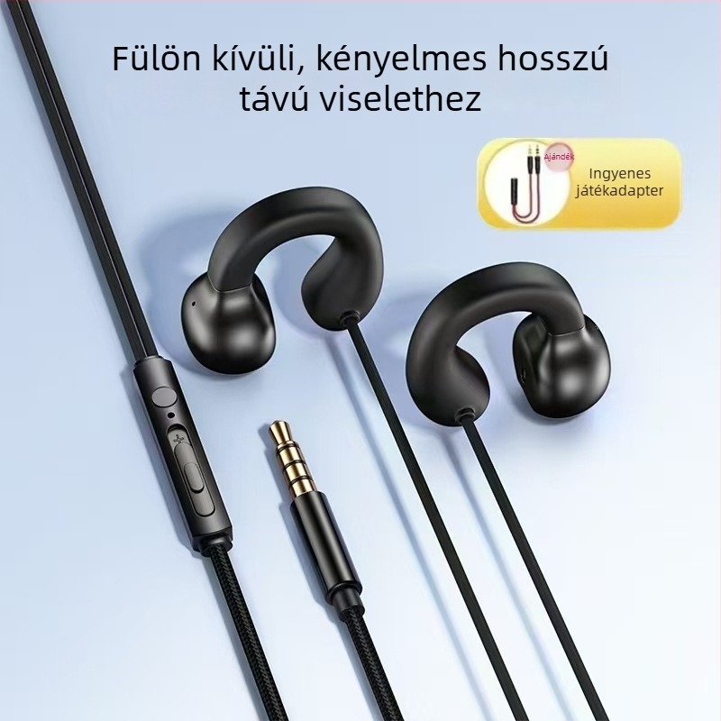 2,3 m klipsz-fülhallgató, vezetékes, fülhorgos kialakítás, dinamikus meghajtó, kényelmes hosszú viseléshez, kábel 2,3 m / 1,2 m, mobiltelefonhoz, asztali számítógéphez, laptophoz és játékhoz