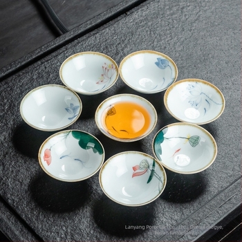 Kézzel festett Gongfu teáscsésze, kék‑fehér porcelán kerámia, kis ízlelő csésze