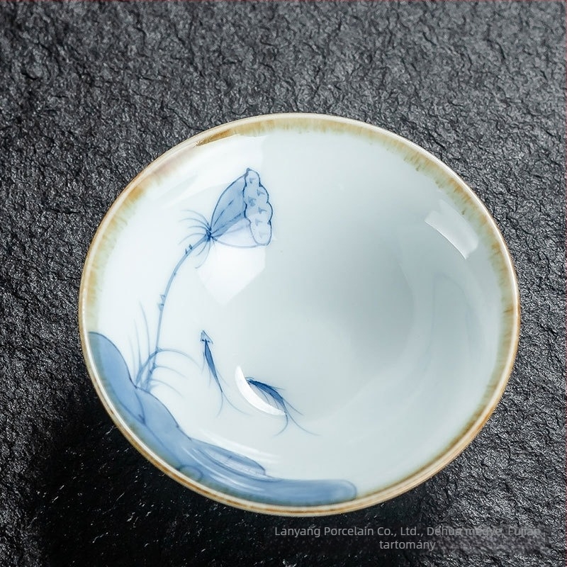 Kézzel festett Gongfu teáscsésze, kék‑fehér porcelán kerámia, kis ízlelő csésze