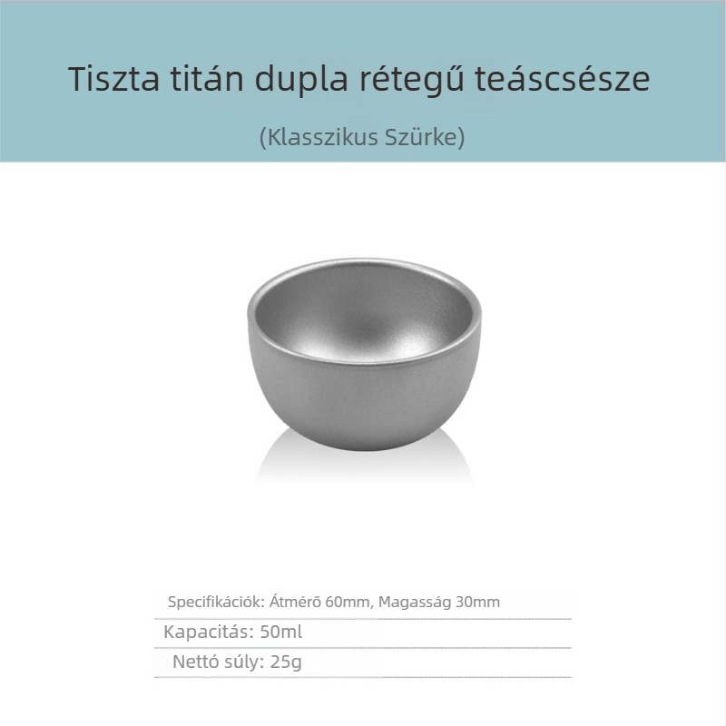 Tiszta titánból készült háromrészes gaiwan teáskészlet dupla falú szigetelt teás pohárral, 130 ml, ajándékdobozt tartalmaz