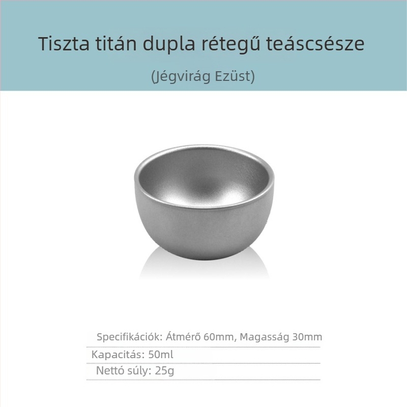 Tiszta titánból készült háromrészes gaiwan teáskészlet dupla falú szigetelt teás pohárral, 130 ml, ajándékdobozt tartalmaz