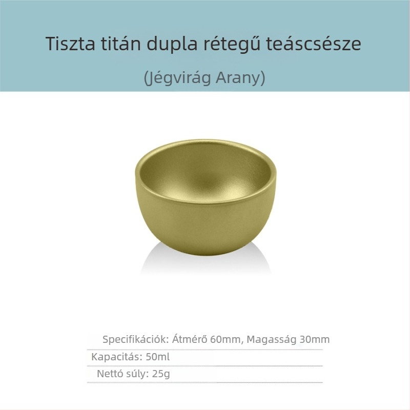 Tiszta titánból készült háromrészes gaiwan teáskészlet dupla falú szigetelt teás pohárral, 130 ml, ajándékdobozt tartalmaz