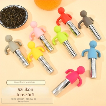 304 rozsdamentes acél és szilikon teás szűrő, figuraképű infúzor, tealevelekhez, irodai használatra