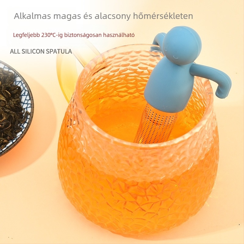 304 rozsdamentes acél és szilikon teás szűrő, figuraképű infúzor, tealevelekhez, irodai használatra