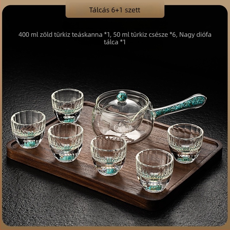 Elegáns teáskanna beépített szűrővel és tea elválasztóval, oldalsó fogantyúval, aranyfóliás fogantyúval, hőálló