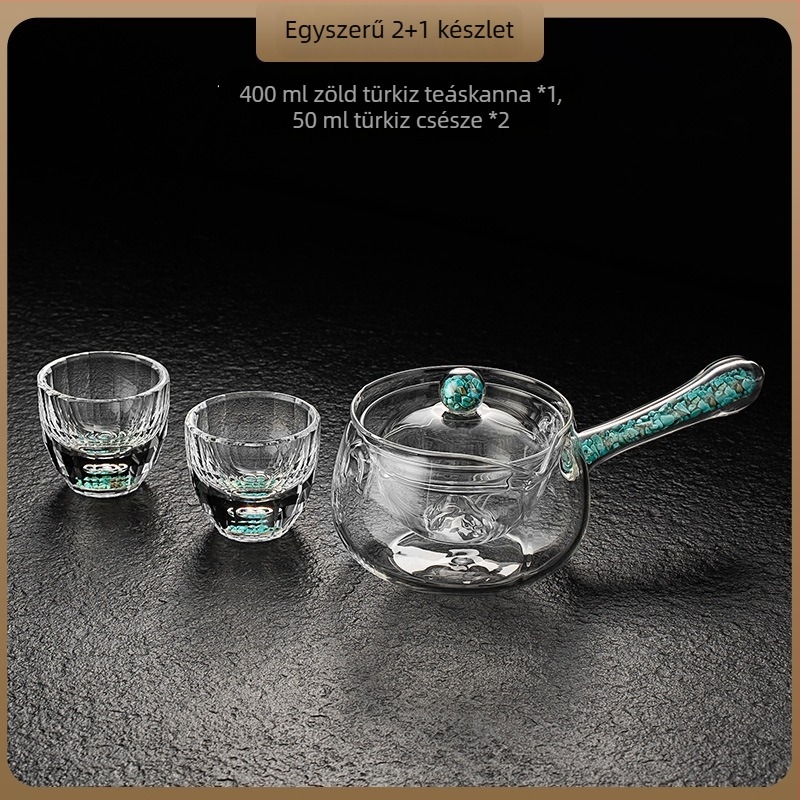 Elegáns teáskanna beépített szűrővel és tea elválasztóval, oldalsó fogantyúval, aranyfóliás fogantyúval, hőálló