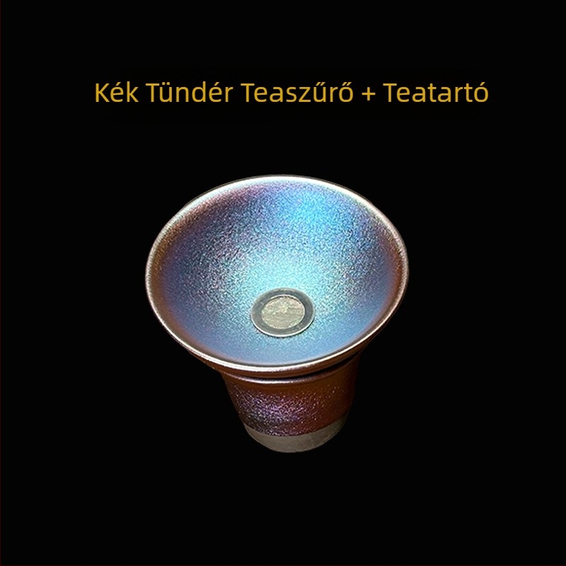 Kézzel készített kék mázas teás tál kapukkal, rózsaszín szépség, pohár tálaláshoz és pohár vendég számára