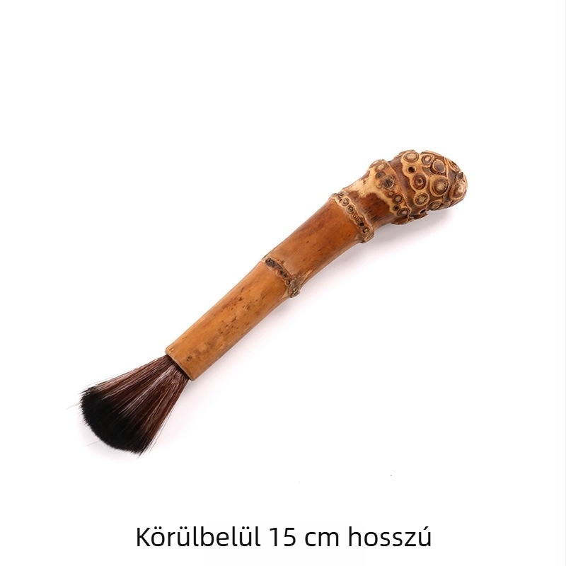 Fából készült teáskészlet: bambusz teás ecset, szöszmentes edényecset, bambuszgyökeres ecset, teás tálca, lila agyag teáskanna ecset
