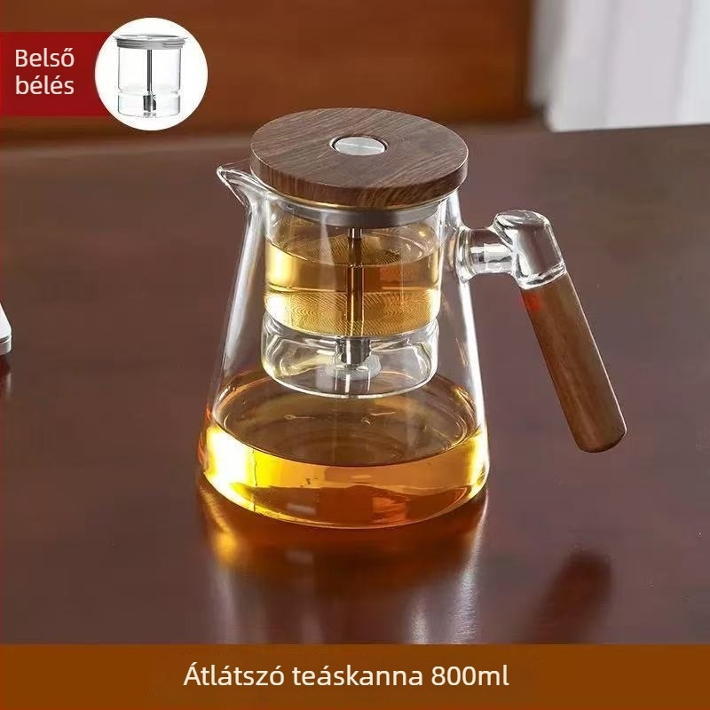 Elegáns otthoni teáskanna egy gombnyomásos tea-víz elválasztással, nyomásos típus, 2025-ös modell, teljesen üveg belsővel