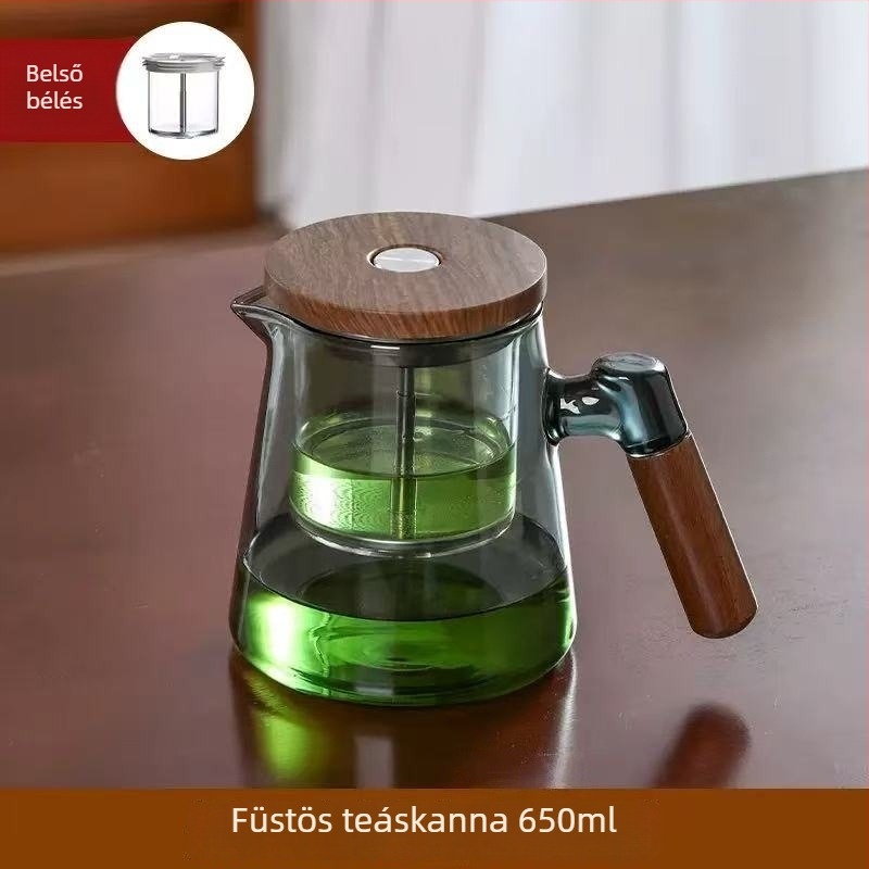 Elegáns otthoni teáskanna egy gombnyomásos tea-víz elválasztással, nyomásos típus, 2025-ös modell, teljesen üveg belsővel