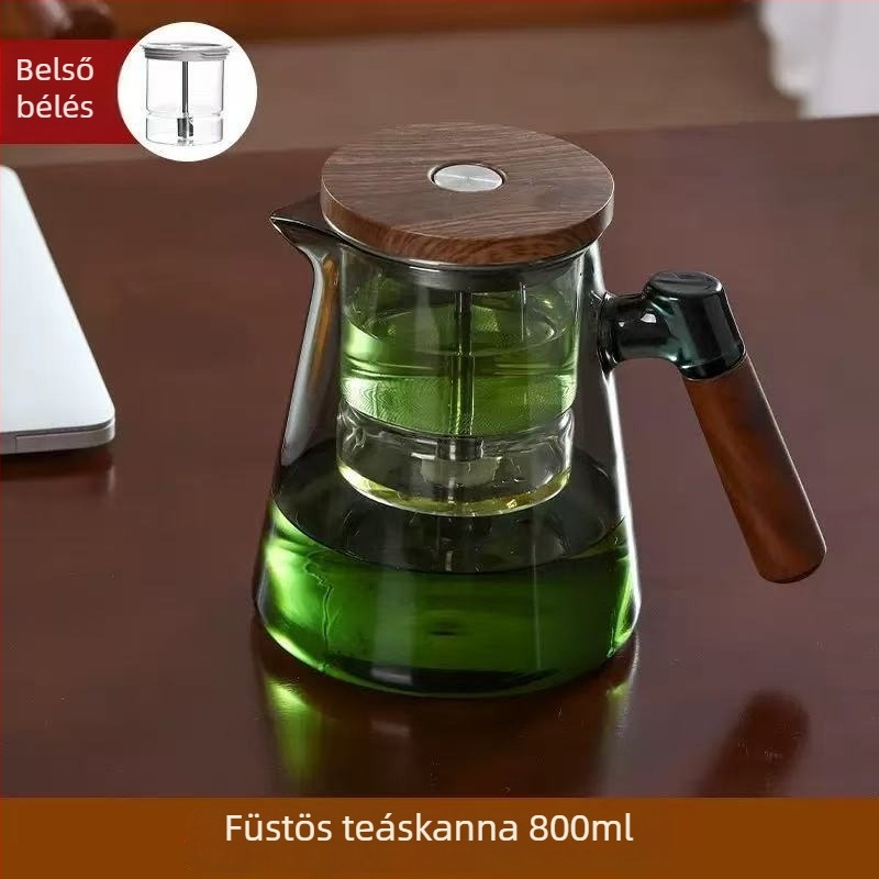 Elegáns otthoni teáskanna egy gombnyomásos tea-víz elválasztással, nyomásos típus, 2025-ös modell, teljesen üveg belsővel