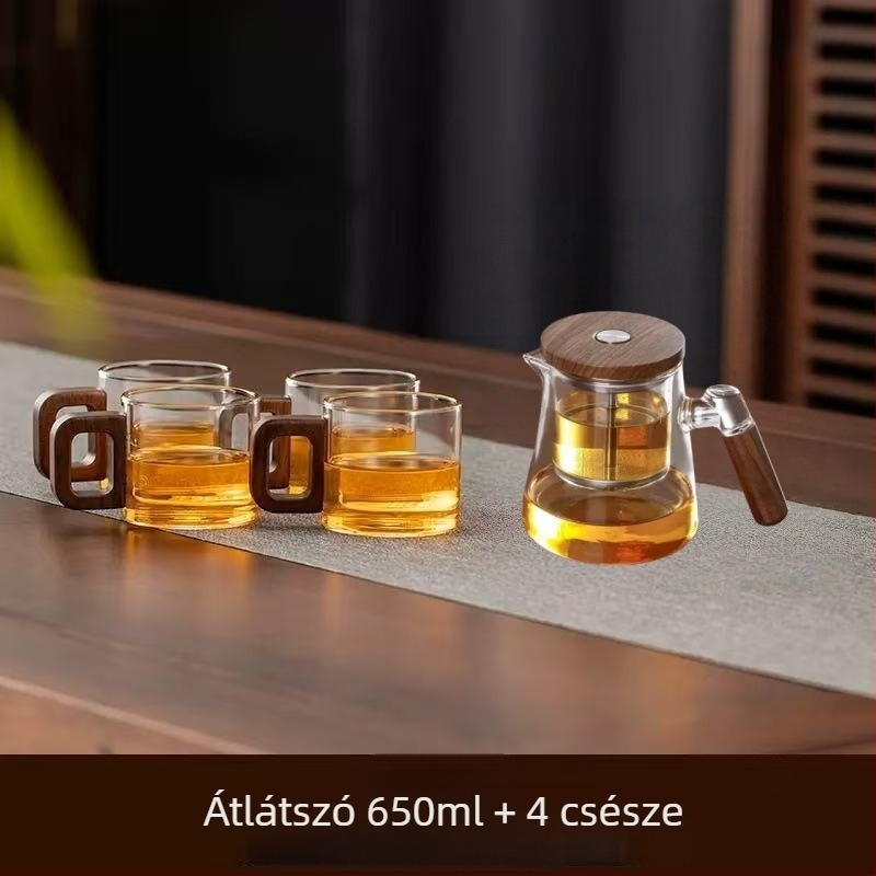 Elegáns otthoni teáskanna egy gombnyomásos tea-víz elválasztással, nyomásos típus, 2025-ös modell, teljesen üveg belsővel