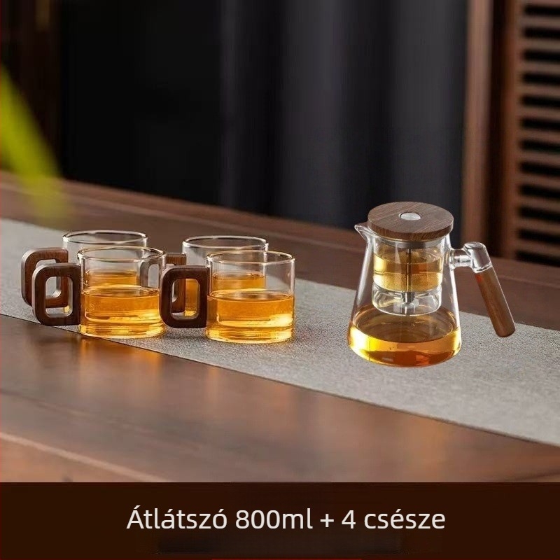Elegáns otthoni teáskanna egy gombnyomásos tea-víz elválasztással, nyomásos típus, 2025-ös modell, teljesen üveg belsővel